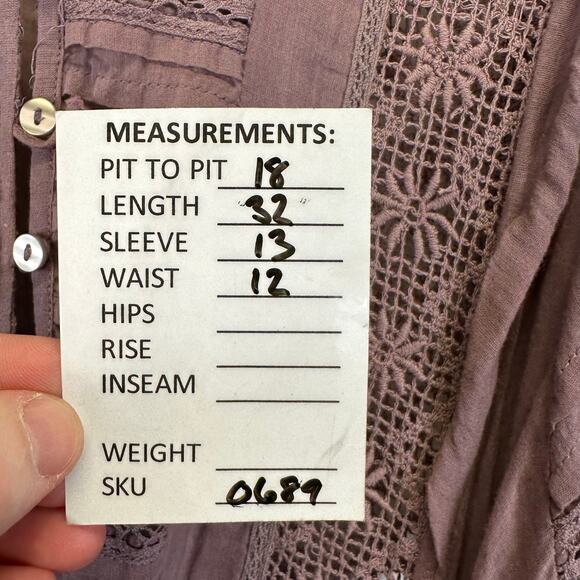 Free People Purple Button Front 3/4 Sleeve Lace Dress Womens Size Small Boho - Picture 16 of 16